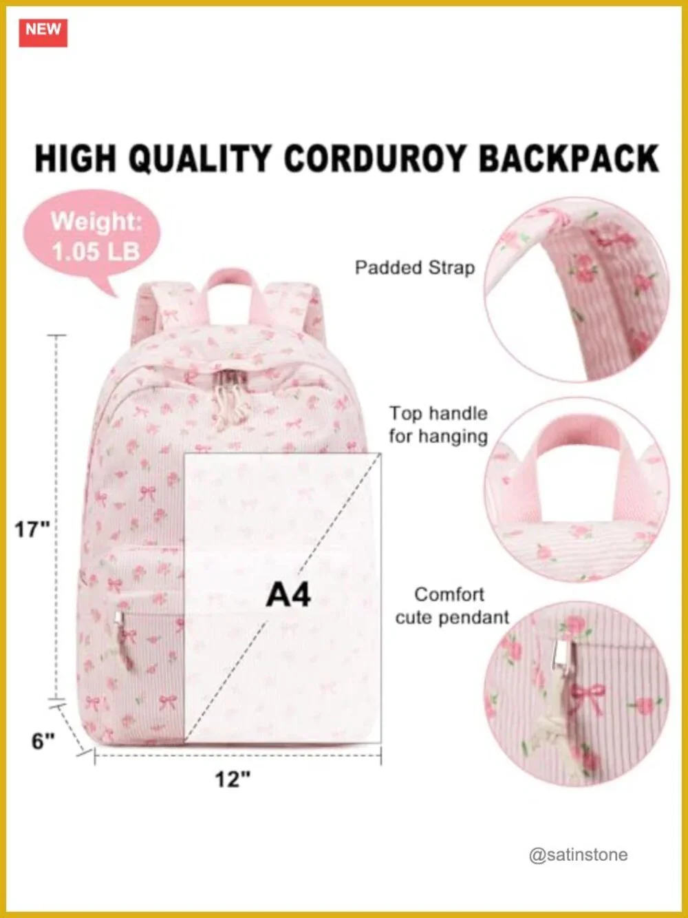 Corduroy Laptop Backpack for School Travel, 17